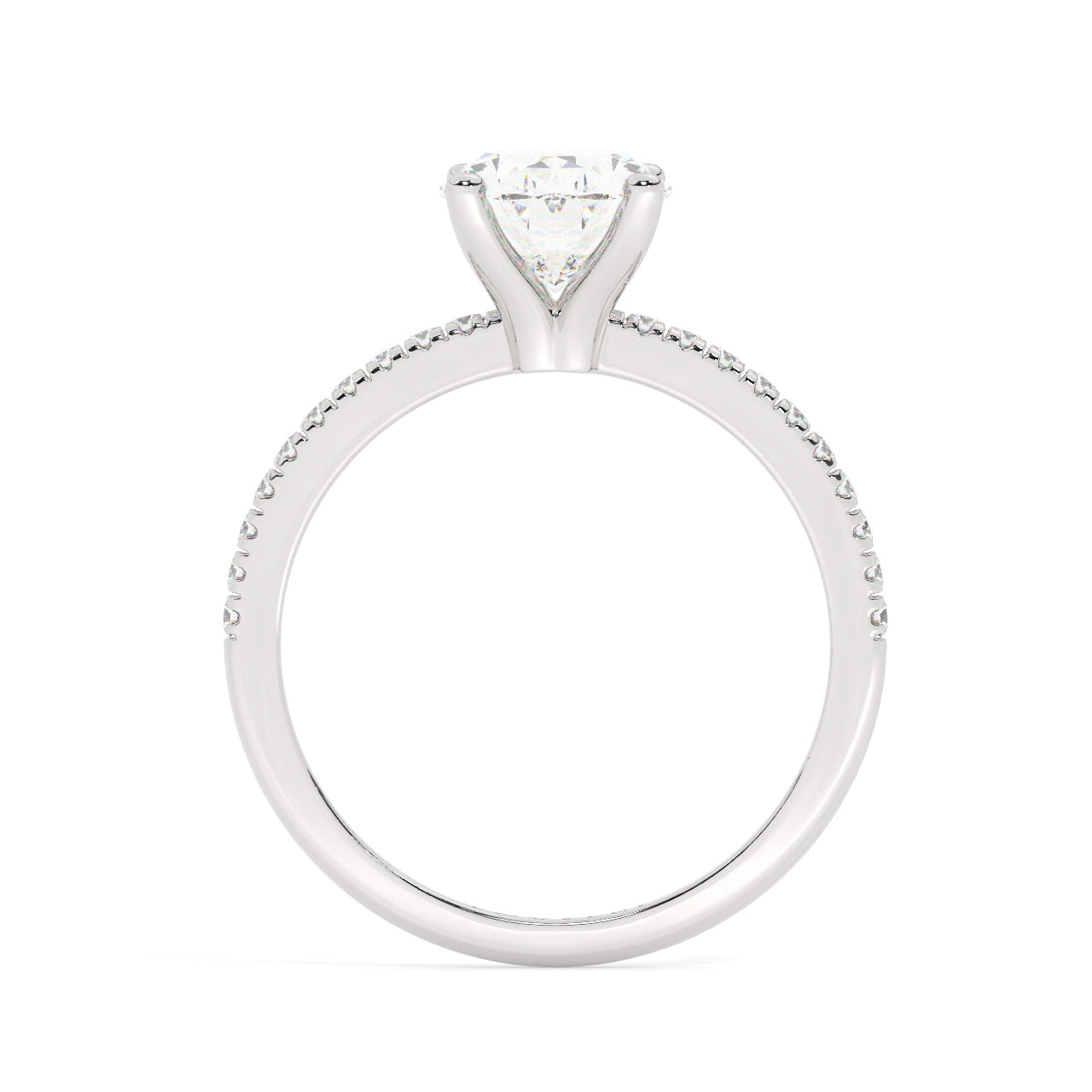 White Gold Oval Cut Engagement Ring with Pavé Band - Side View