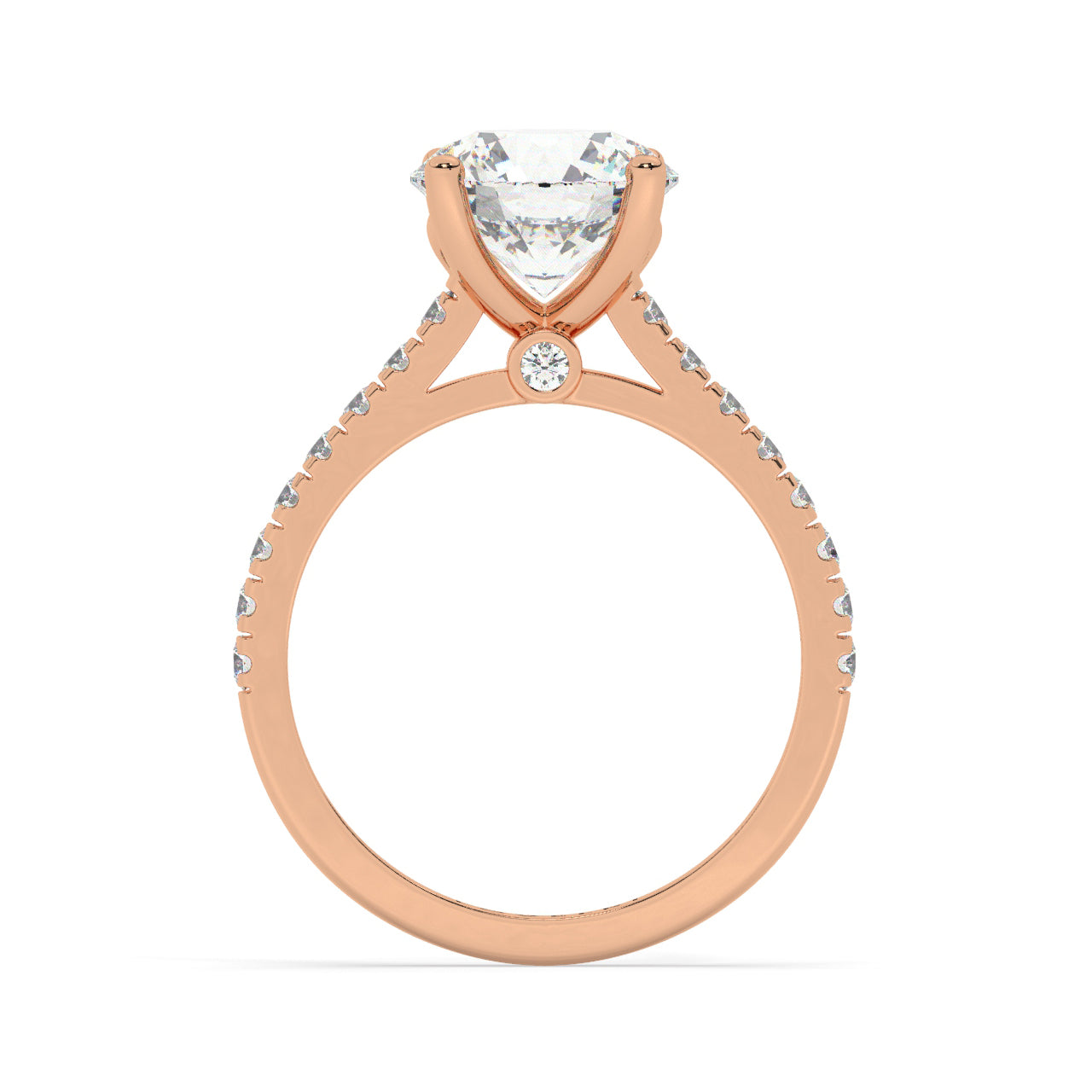 Rose Gold Round Cut Engagement Ring with a Pavé Band and a Hidden Stone - Side View
