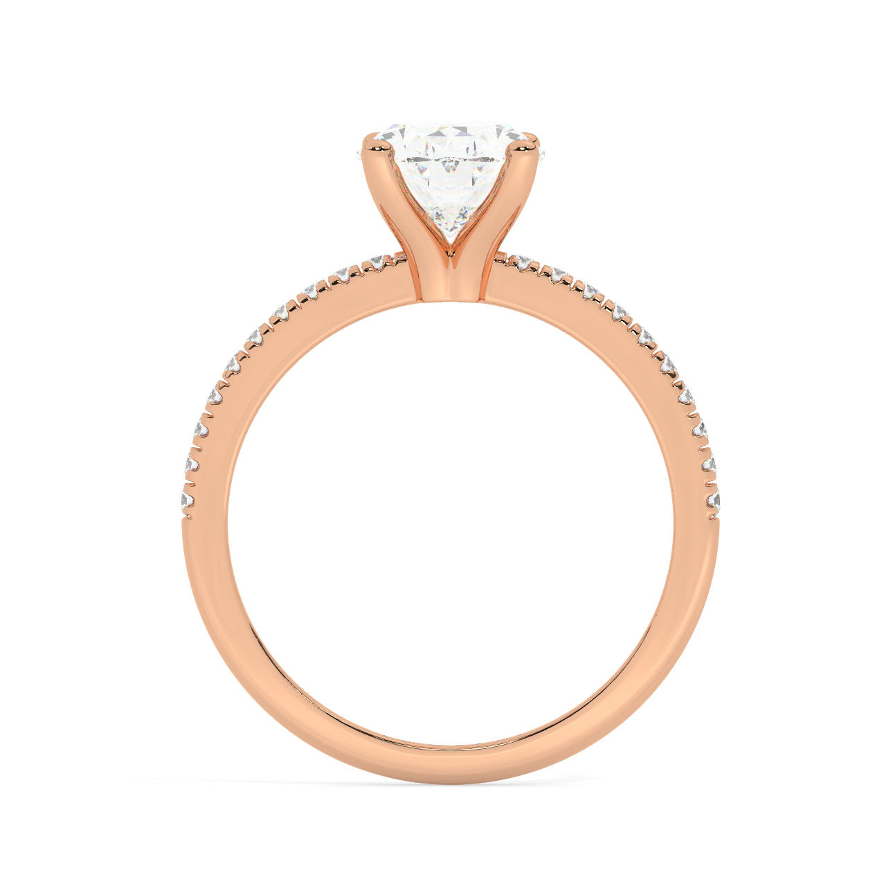 Rose Gold Oval Cut Engagement Ring with Pavé Band - Side View