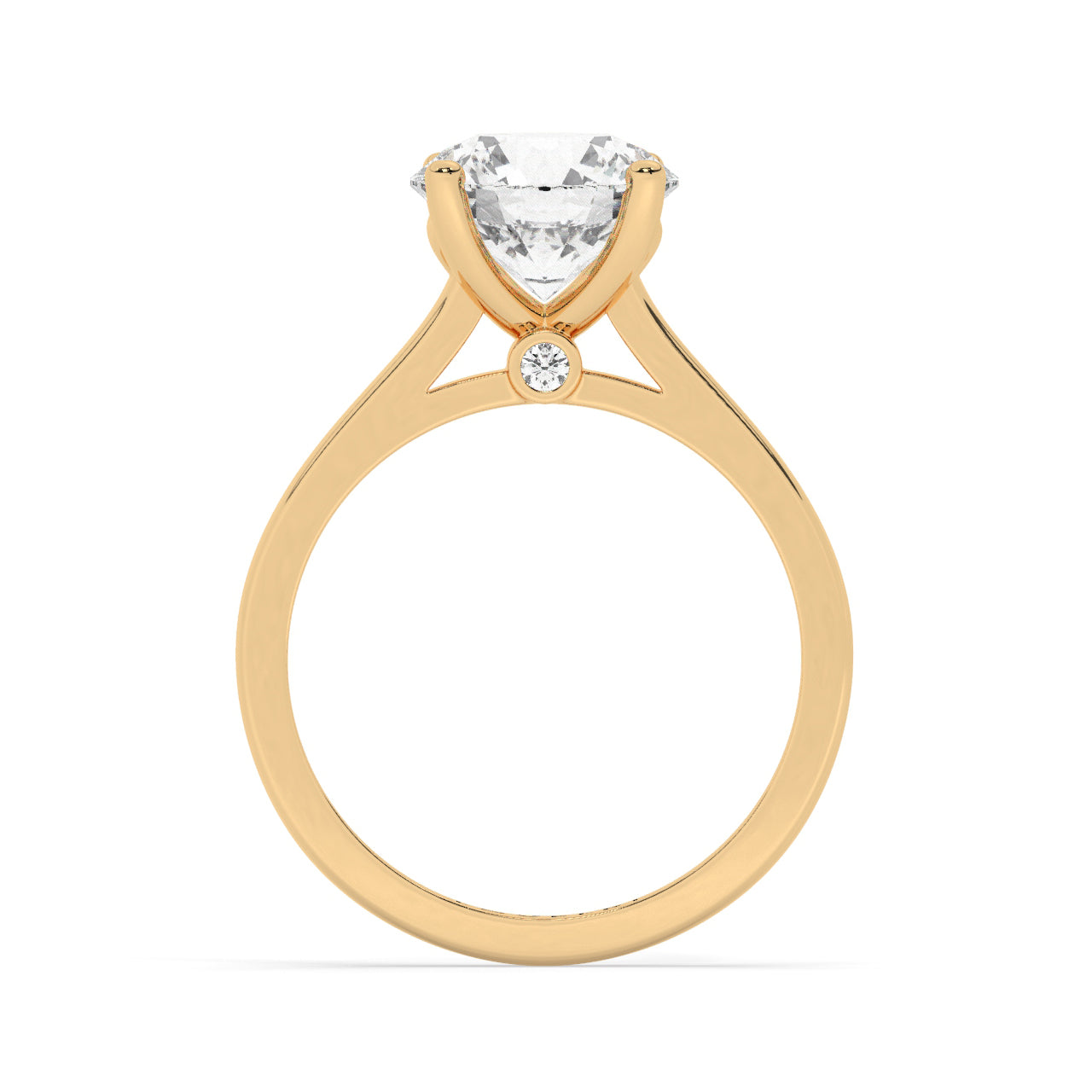 Yellow Gold Round Cut Solitaire Engagement Ring with a Hidden Stone - Side View