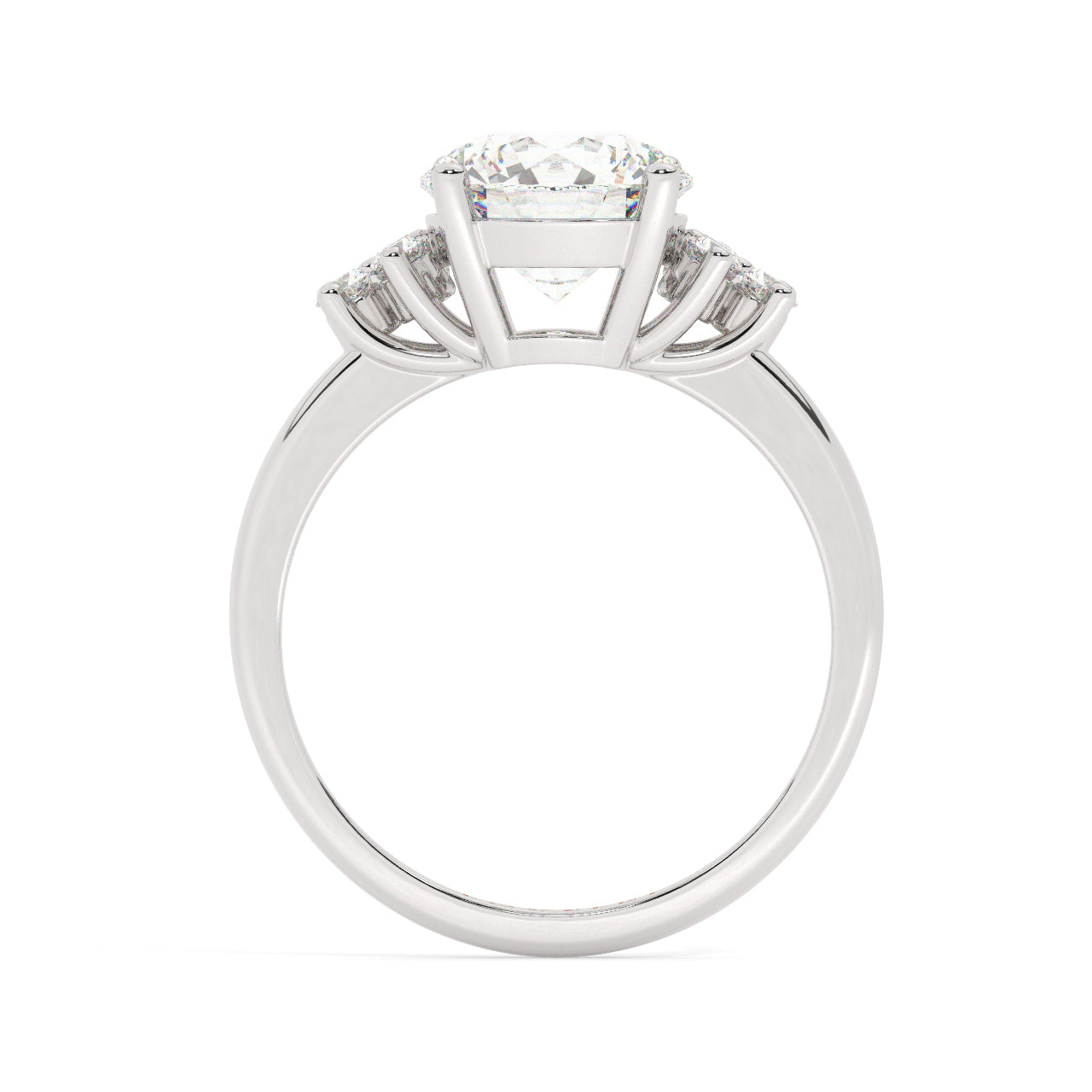 Platinum Round Cut Engagement Ring Accompanied by Round Side Stones - Side View