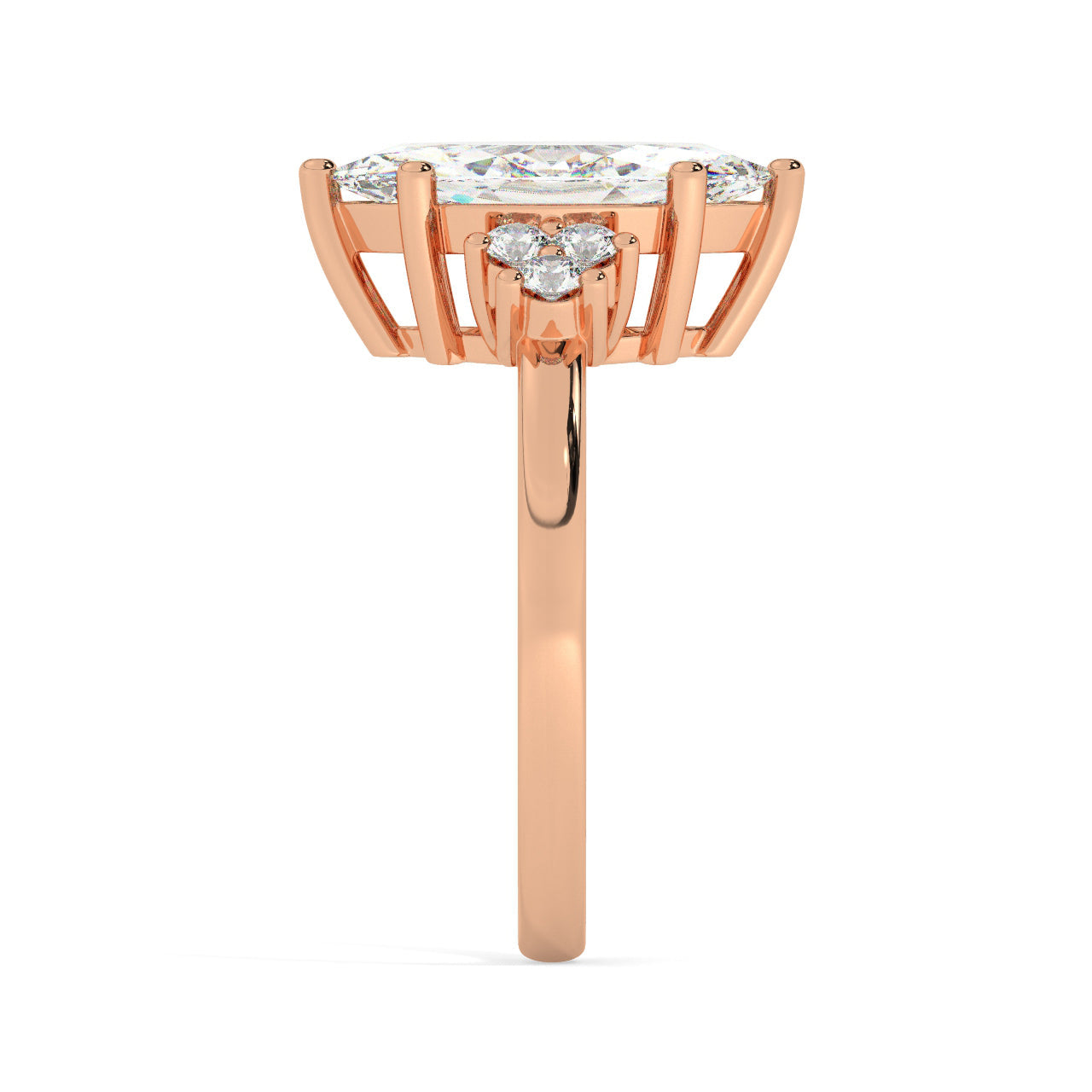 Rose Gold Marquis Cut Engagement Ring Accompanied by Round Stones - Other Side View