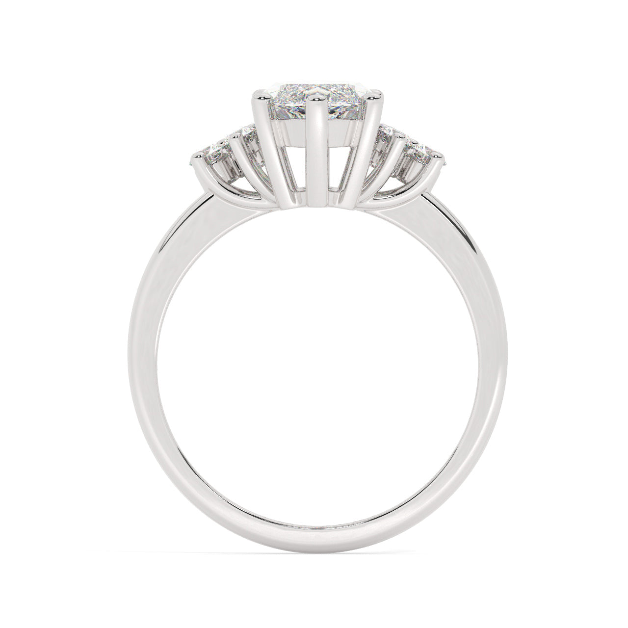 White Gold Marquis Cut Engagement Ring Accompanied by Round Stones - Side View