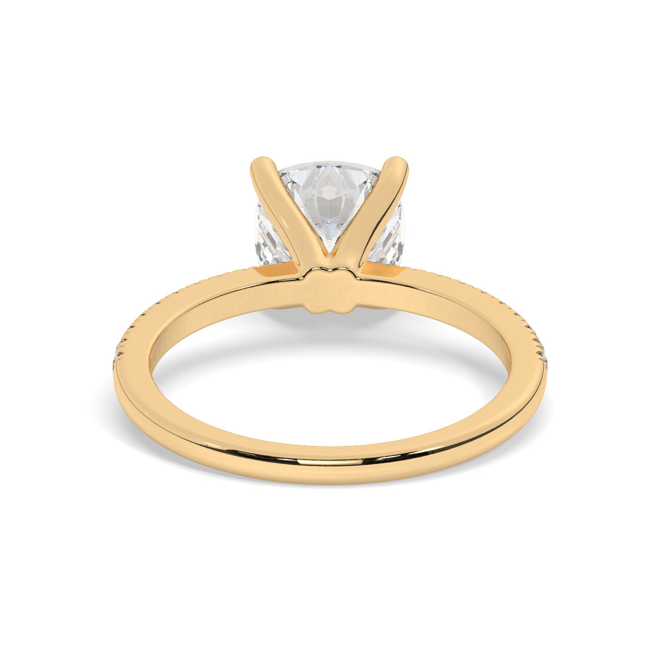Round Cut Diamond Ring set on a Pavé Band in Yellow Gold - Back View