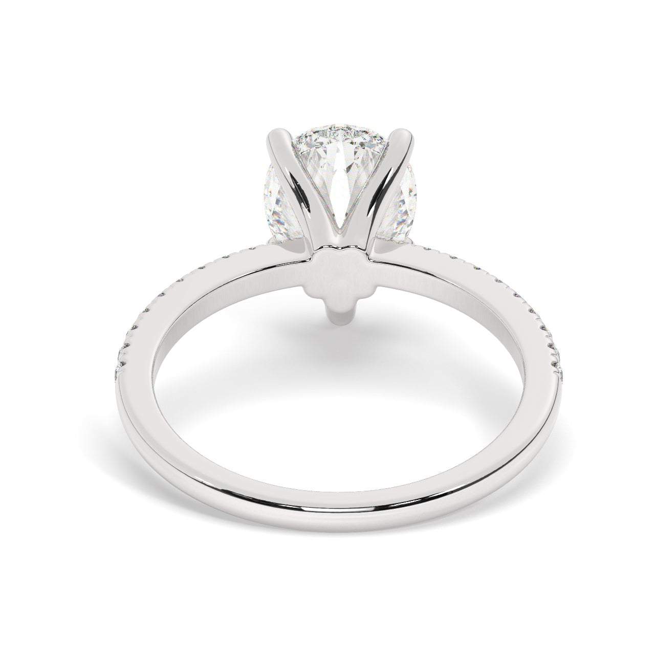 Pear Cut Lab Diamond Ring with a Pave Band on a Platinum Setting - Back View