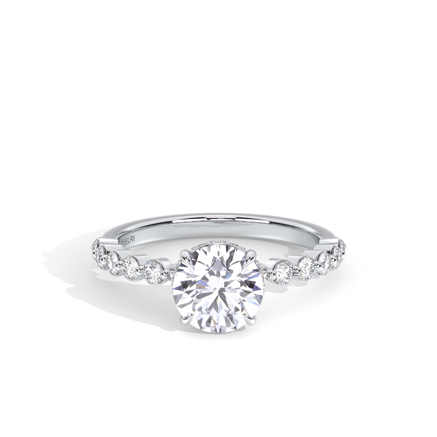 Front View - Scalloped Band Round Engagement Ring White Gold
