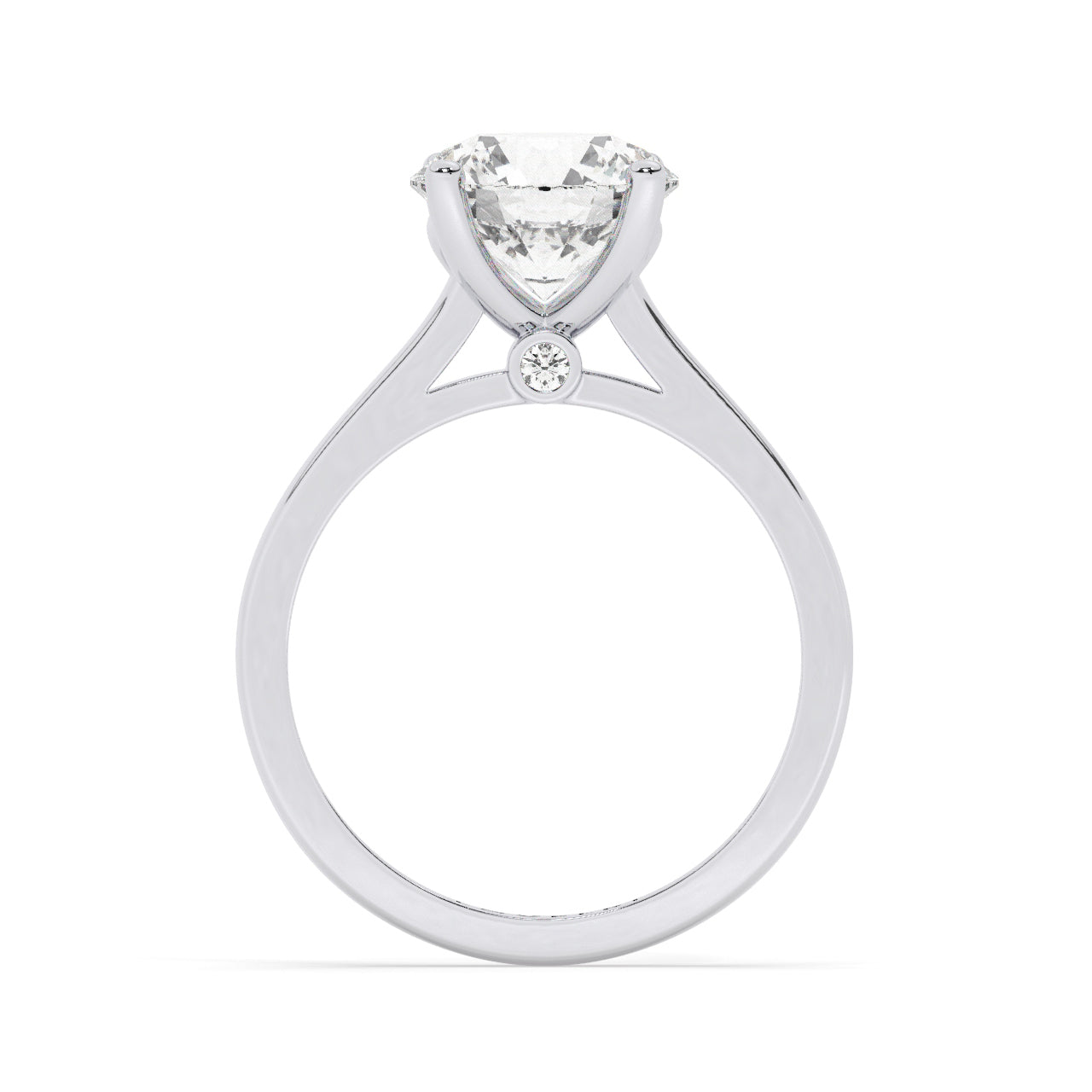 White Gold Round Cut Solitaire Engagement Ring with a Hidden Stone - Side View