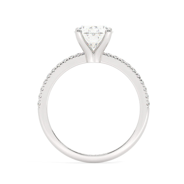 White Gold Oval Cut Engagement Ring with Pavé Band - Side View