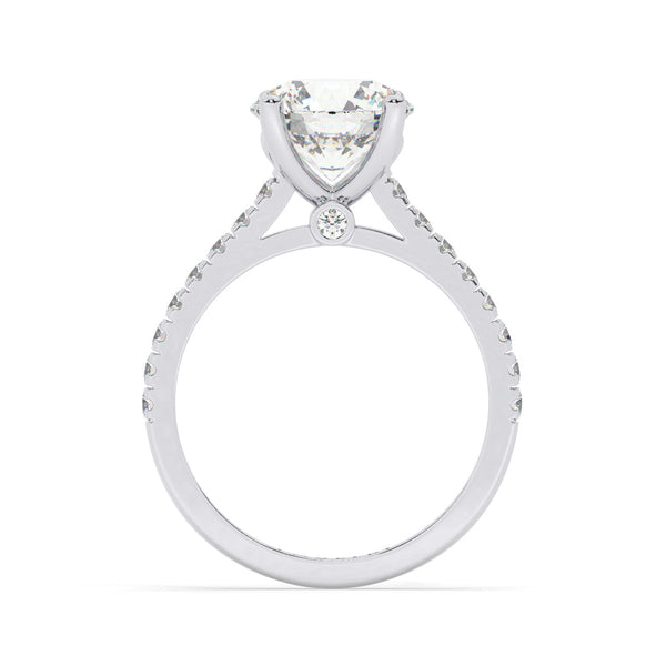 White Gold Round Cut Engagement Ring with a Pavé Band and a Hidden Stone - Side View