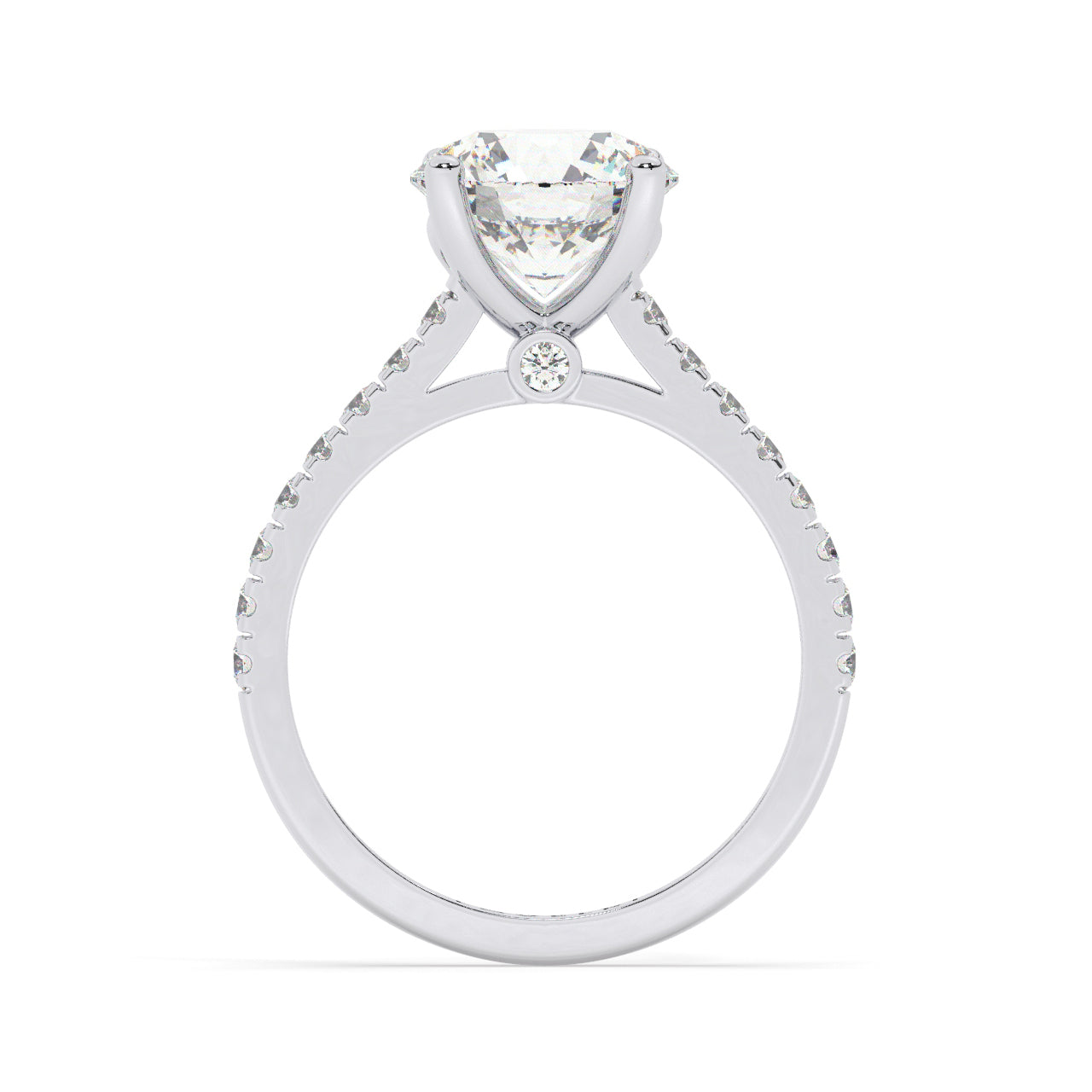 White Gold Round Cut Engagement Ring with a Pav√© Band and a Hidden Stone - Side View