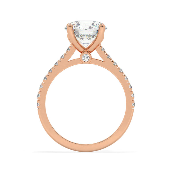 Rose Gold Round Cut Engagement Ring with a Pavé Band and a Hidden Stone - Side View