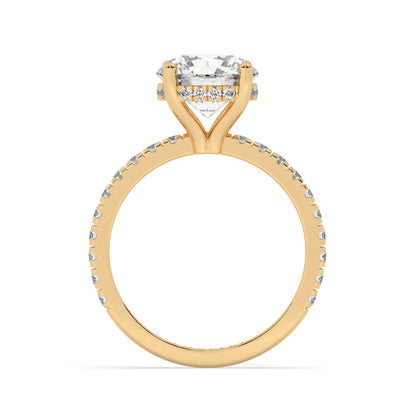 Yellow Gold Round Cut Engagement Ring on a Pavé Band with a Hidden Halo - Side View