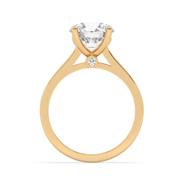 Yellow Gold Round Cut Solitaire Engagement Ring with a Hidden Stone - Side View