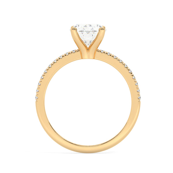 Yellow Gold Oval Cut Engagement Ring with Pavé Band - Side View