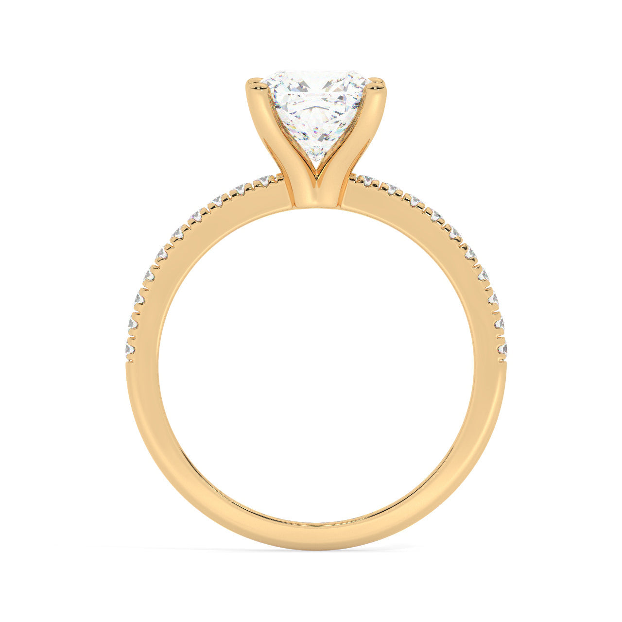 Round Cut Diamond Ring set on a Pav√© Band in Yellow Gold - Side View
