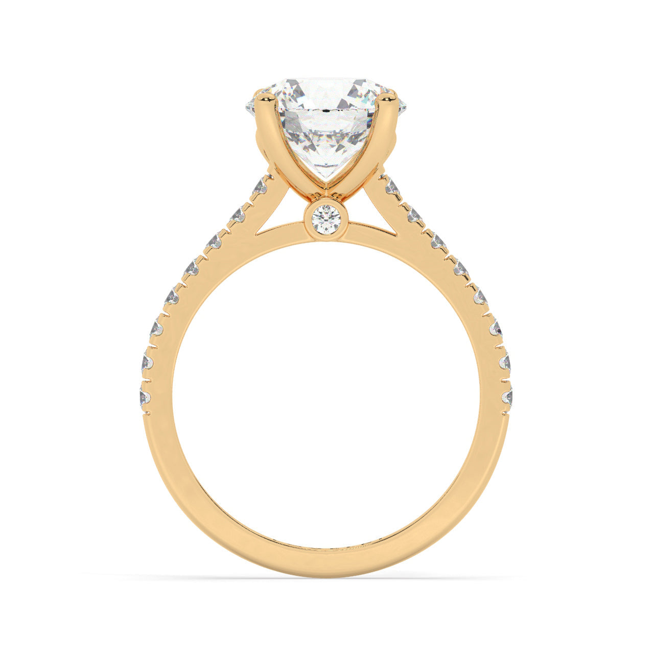 Yellow Gold Round Cut Engagement Ring with a Pav√© Band and a Hidden Stone - Side View