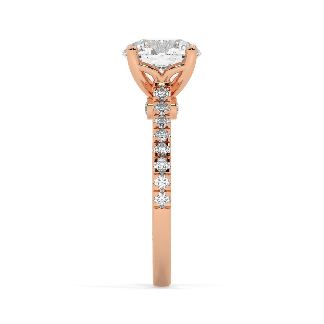 Rose Gold Round Cut Engagement Ring with a Pav√© Band and a Hidden Stone - Other Side View