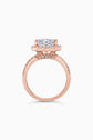 Rose Gold Large Cushion Cut with Surrounding Halo and Pavé stones all along the prongs, crown, and band - Side View