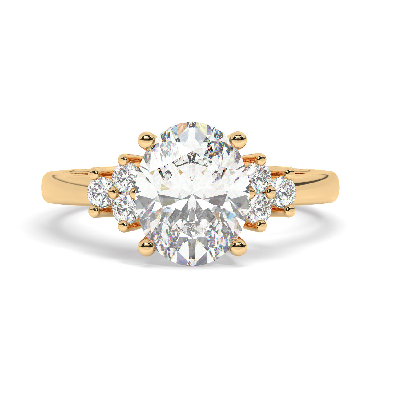 Yellow Gold Oval Cut Engagement Ring with Accompanying Round Stones