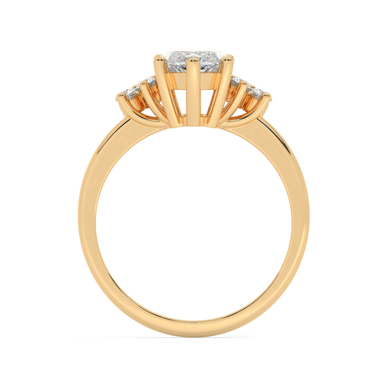 Yellow Gold Marquis Cut Engagement Ring Accompanied by Round Stones - Side View
