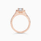 Rose Gold Round Cut Stone set on a Low Profile Setting with a Halo and Pavé Band - Side View