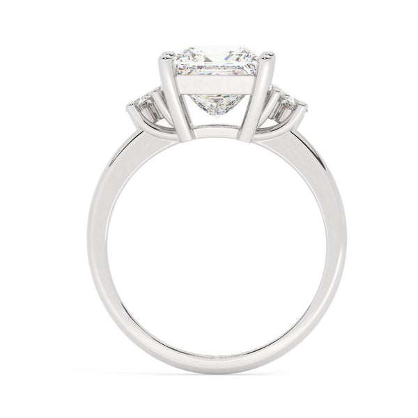 White Gold Princess Cut Engagement Ring Accompanied by Round Stones - Side View