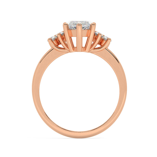 Rose Gold Marquis Cut Engagement Ring Accompanied by Round Stones - Side View