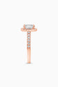 Rose Gold round cut stone surrounded by a Square Halo and Pavé band - Other Side View