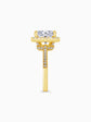 Yellow Gold Large Cushion Cut with Surrounding Halo and Pavé stones all along the prongs, crown, and band - Other Side View