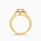 Yellow Gold Round Cut Engagement Ring with Halo and Pavé Band Cathedral Setting - Side View