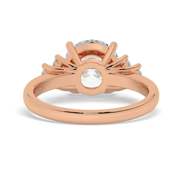 Rose Gold Round Cut Engagement Ring Accompanied by Round Side Stones - Back View