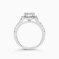 White Gold Round Cut Engagement Ring with Halo and Pavé Band Cathedral Setting - Side View