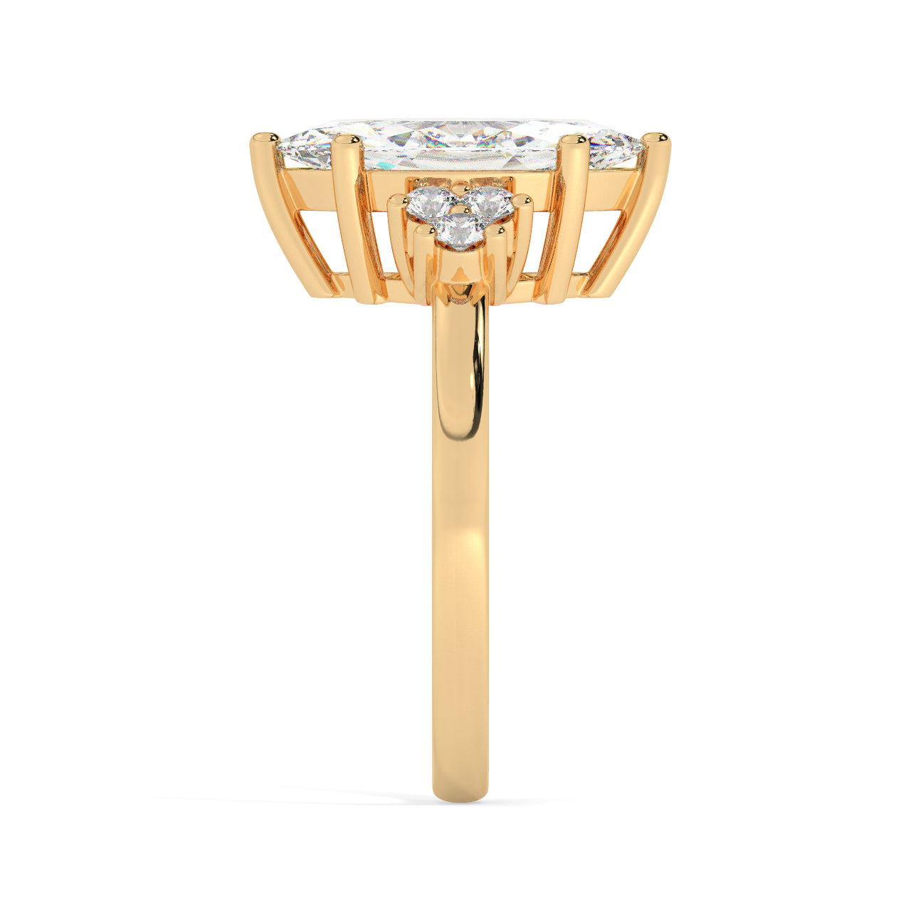 Yellow Gold Marquis Cut Engagement Ring Accompanied by Round Stones - Other Side View