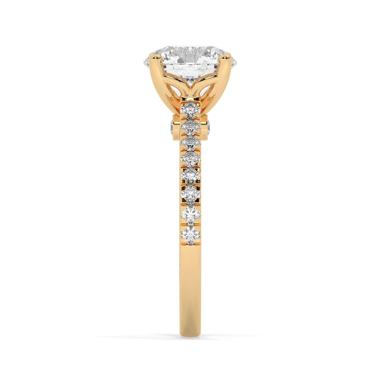 Yellow Gold Round Cut Engagement Ring with a Pav√© Band and a Hidden Stone - Other Side View