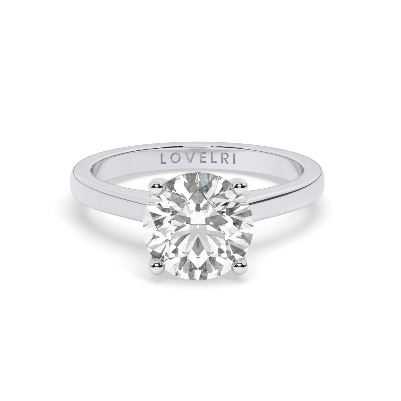 White Gold Round Cut Solitaire Engagement Ring with a Hidden Stone