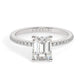 White Gold Emerald Cut Engagement Ring set on a Pavé Band