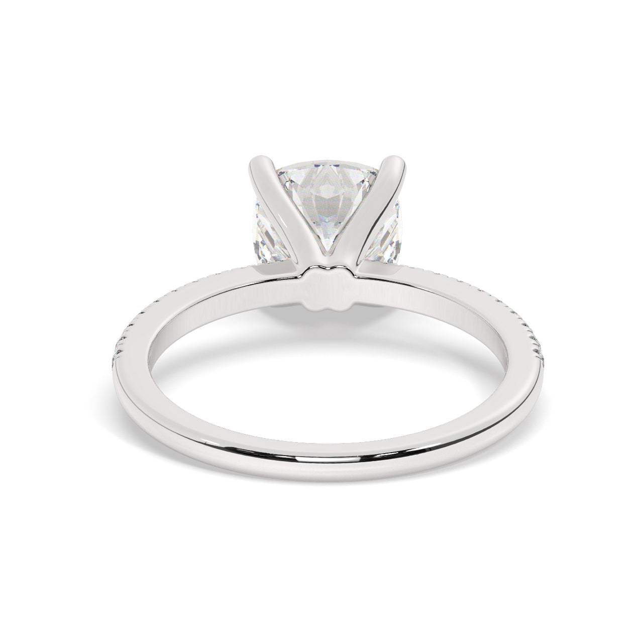 Round Cut Diamond Ring set on a Pav√© Band in White Gold - Back View