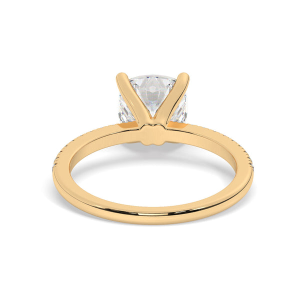 Round Cut Diamond Ring set on a Pavé Band in Yellow Gold - Back View