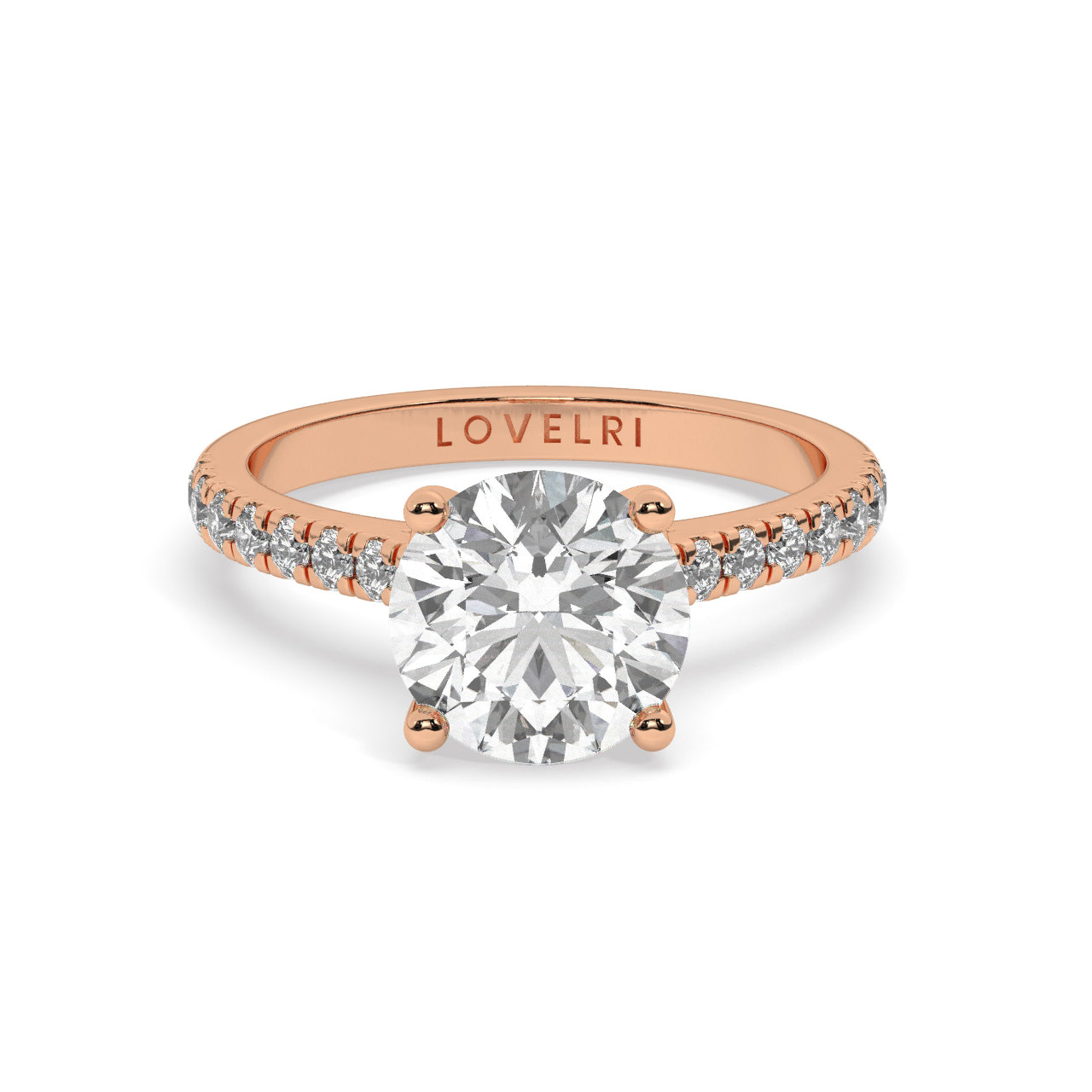 Rose Gold Round Cut Engagement Ring with a Pav√© Band and a Hidden Stone