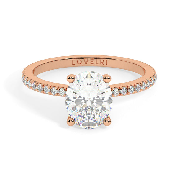 Rose Gold Oval Cut Engagement Ring with Pavé Band