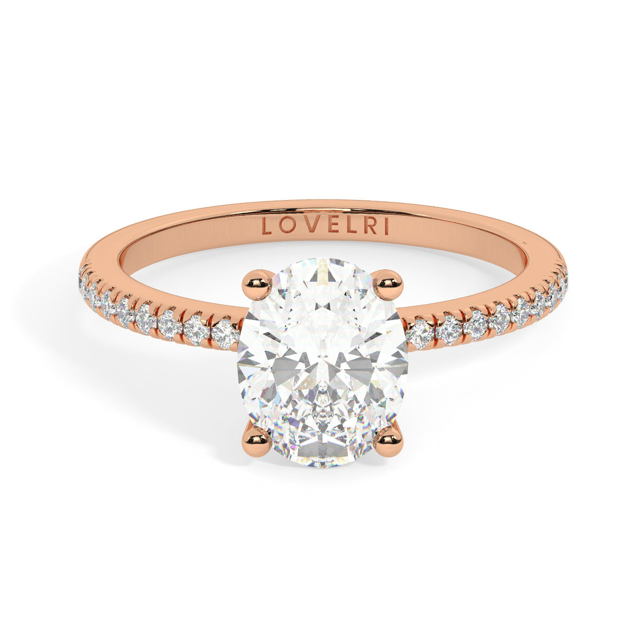 Rose Gold Oval Cut Engagement Ring with Pav√© Band