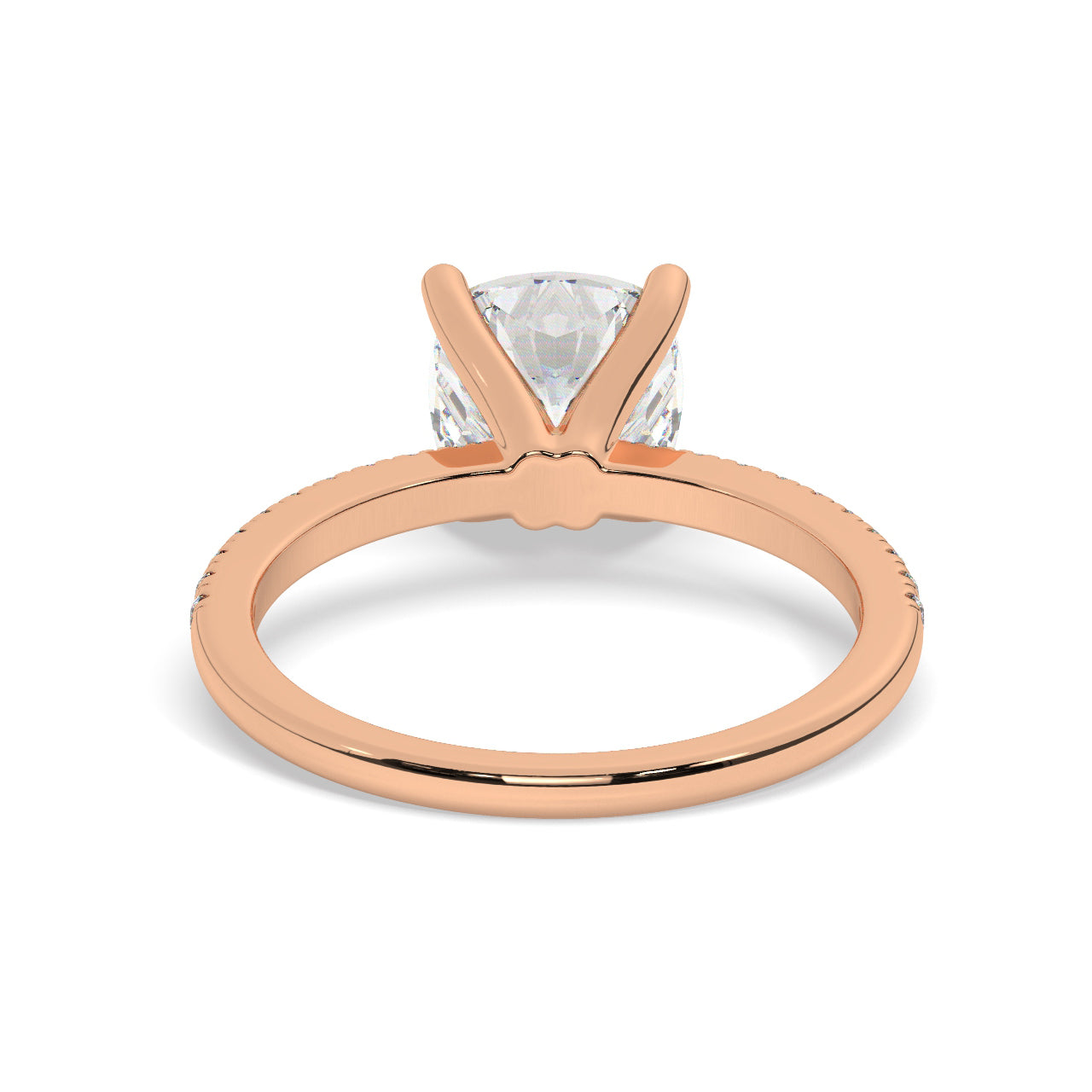 Round Cut Diamond Ring set on a Pav√© Band in Rose Gold - Back View