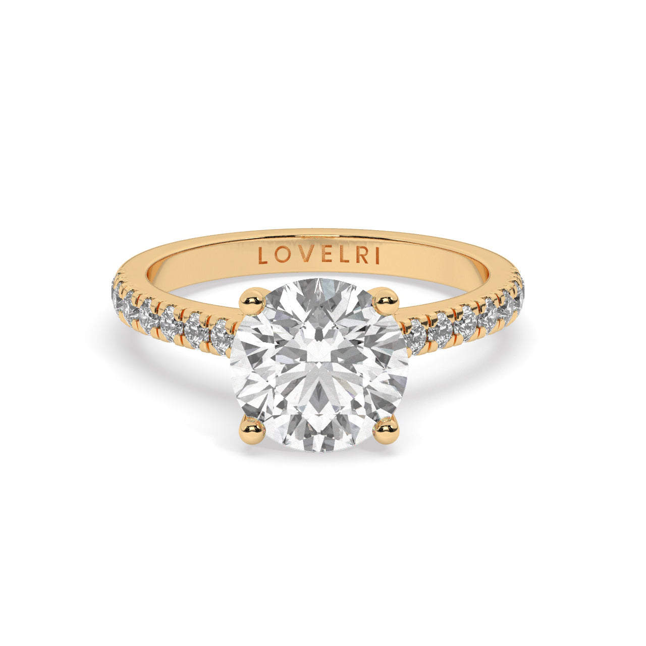 Yellow Gold Round Cut Engagement Ring with a Pav√© Band and a Hidden Stone