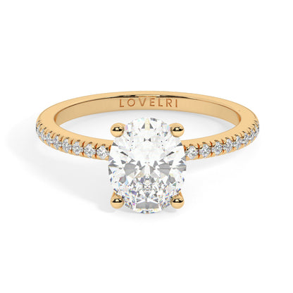 Yellow Gold Oval Cut Engagement Ring with Pavé Band