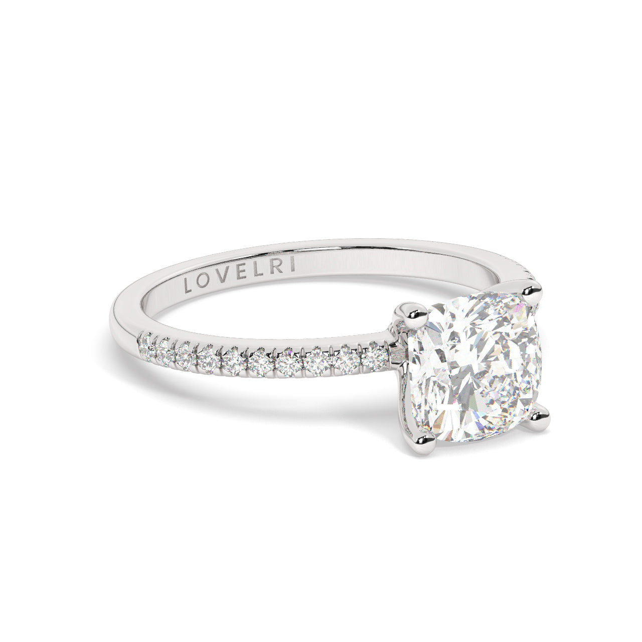Round Cut Diamond Ring set on a Pav√© Band in White Gold - Rotated View