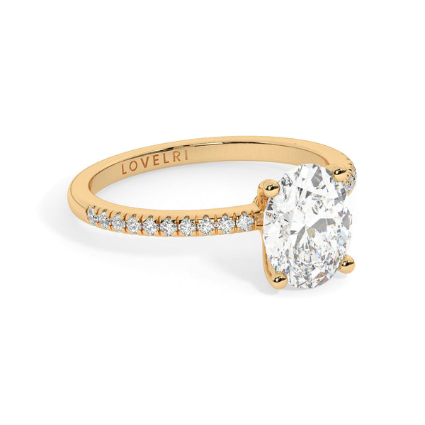 Yellow Gold Oval Cut Engagement Ring with Pavé Band - Rotated View