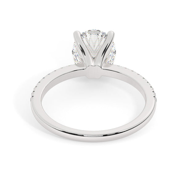 White Gold Oval Cut Engagement Ring with Pavé Band - Back View