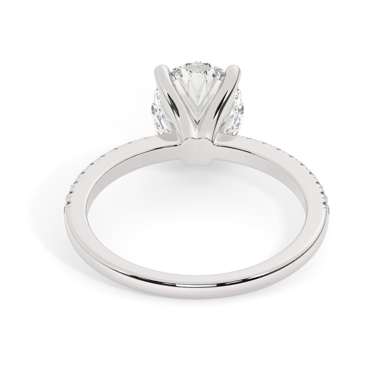 White Gold Oval Cut Engagement Ring with Pav√© Band - Back View