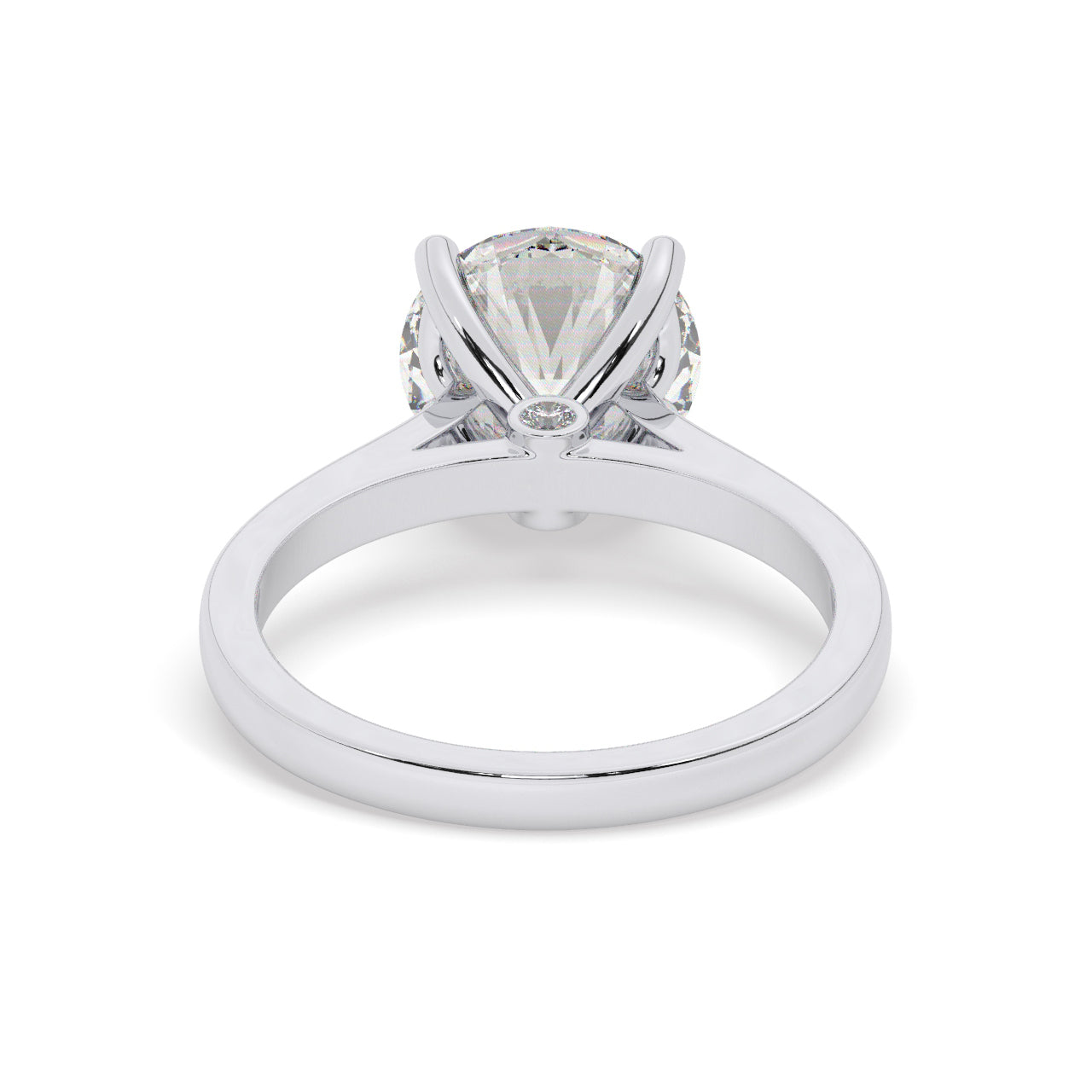 White Gold Round Cut Solitaire Engagement Ring with a Hidden Stone - Back View