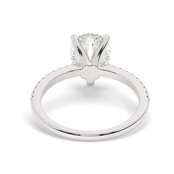 Pear Cut Lab Diamond Ring with a Pave Band on a Platinum Setting - Back View